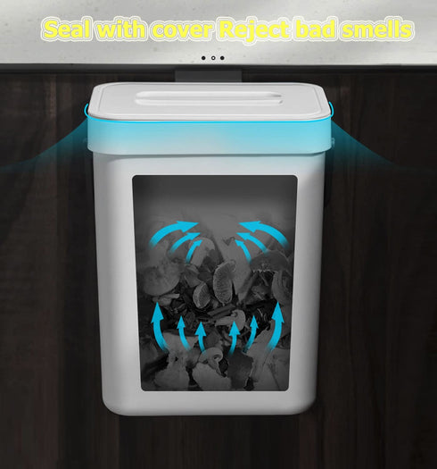 Small Trash Can with Lid Mini Kitchen Hanging Trash Can Tightly Sealed Odor Free, Small Countertop Compost Bin for Scraps from Daily Cooking, Moun...