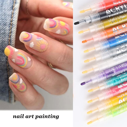 Nail Art Graffiti Pen Set 12Pcs Waterproof Drawing Marker Pen For Nails Neon Enamels Black White Quick Dry Nail Art Painting Pen DIY Abstract Line...