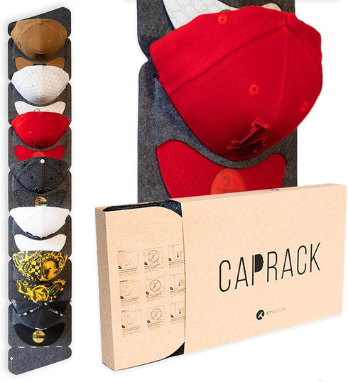 CT Design CapRack The Original Hat Organizer for Baseball Caps, Hat Rack for Wall & Storage Solution, Snapback and Fitted Holder Display, No Assem...