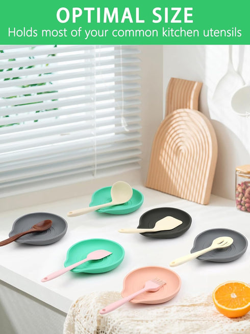 Silicone Spoon Rest for Stove Top, 2 Pcs Stove Spoon Holder, Coffee Spoon Rest for Spatula, Tongs or Spoon, Gray & Pink...