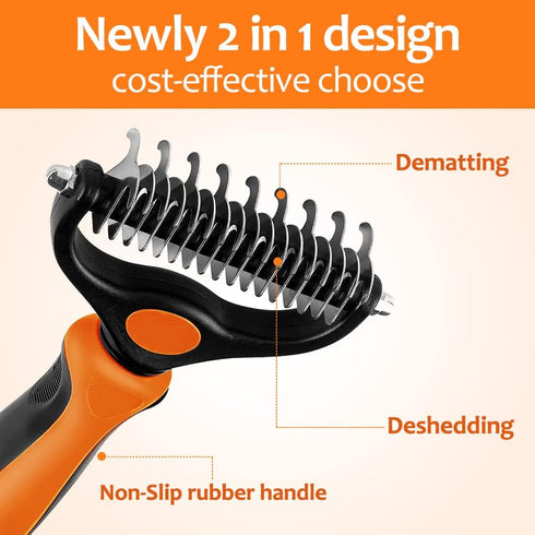 Undercoat rake for Dogs?Dog Deshedding Brush for Large Dogs?2 in 1 Dematting Comb & deShedding Tool for Long Hair Cats?Pet Hair Grooming Brush, Cl...