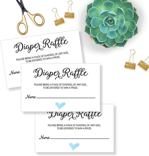 50 Diaper Raffle Ticket Lottery Insert Cards for Blue Boy Heart Baby Shower Invitations, Supplies and Games for Baby Gender Reveal Party, Bring a ...
