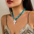 Silver Cross Pendant Turquoise Chain Choker Necklace for Women...