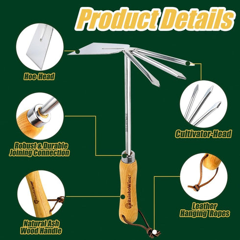Innovative Weeder Puller Garden Hand Tool - with Double Head (Hoe & Cultivator) - for Easy Remove Weeders & Loosing Soil...
