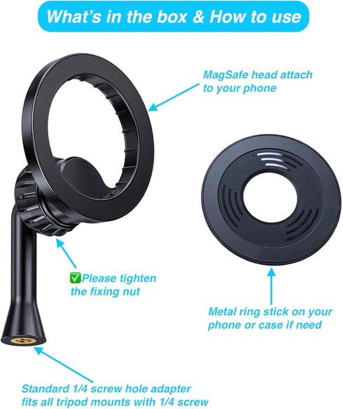 Magnetic Tripod Holder Mount Adapter for MagSafe, iPhone Tripod Mount Adapter with 1/4” Screw Hole, Magnetic Phone Tripod Holder Adapter for iPhon...