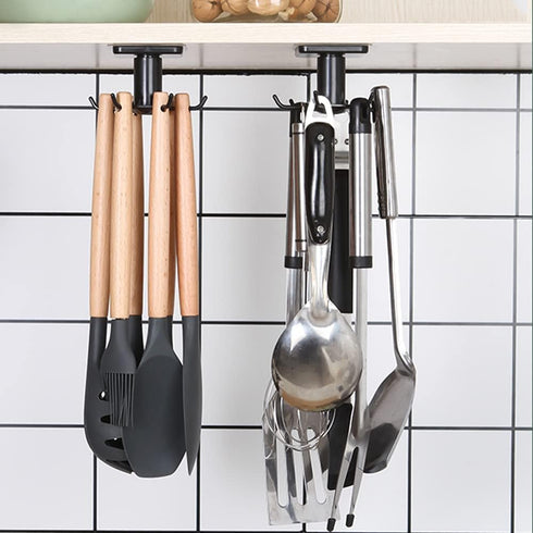 2pcs 360 °Rotation Utility Hooks, BAIEUEJO Under Cabinet Kitchen Hooks,Nail Free Adhesive Kitchen Utensils Hanging Hooks for Kitchen Utensils/Tool...
