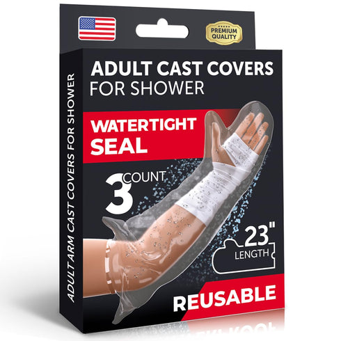 100% Waterproof Cast Covers for Shower Arm - Tight Seal - 3pk Adult Reusable Cast Protectors - Half Arm Bag Sleeves...