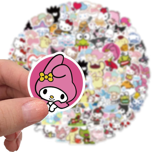 100pcs Sanrio Cartoon Stickers for Kids, Kawaii Hello Kitty Melody Kuromi Gift for Teen Girl Laptop Travel Case Phone Bike Water Bottle Guitar Com...