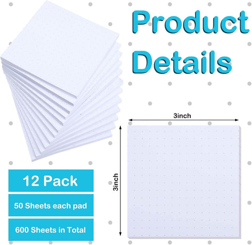 12 Pieces Mini Dotted Sticky Notes 3 x 3 Inch Graph Self Stick Paper Pad Sticky Paper Dot Grid Sticky Notepad for Graphing, Architects, Teachers A...