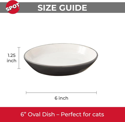 SPOT by Ethical Products - Heavy Ceramic High Gloss Dog Bowl Cat Bowl Durable Dog Food and Water Pet Dish - Dishwasher Safe - 2 TONE GRAY OVAL CAT...