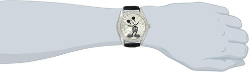 Disney Unisex MK1015 Mickey Mouse Silver Dial Black Crocodile Strap Watch...