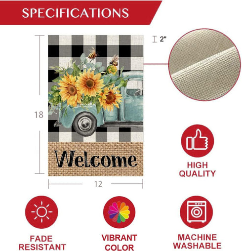 Summer Garden Flag Sunflowers Truck 12x18 Inch Double Sided Small Burlap Welcome Holiday Seasonal Flag for Outside Yard Decor...