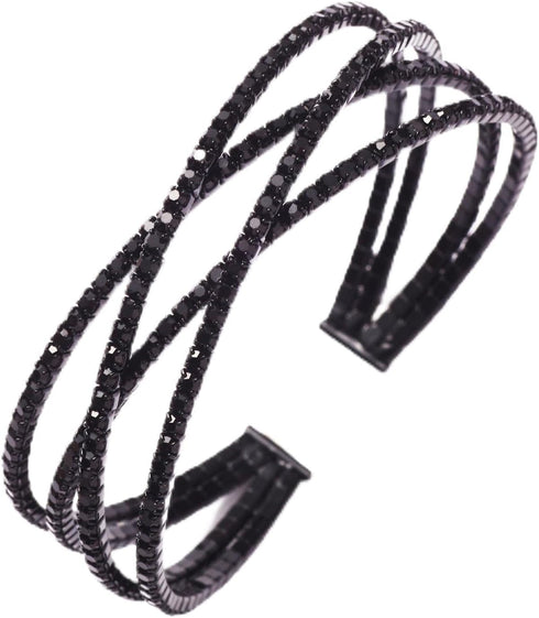 Jojomina Black Rhinestone Cuff Bracelet for Women Black Jewelry Layered Bracelets for Prom pageant Party Wedding...