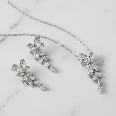SWEETV Wedding Jewelry for Bride Bridesmaids,Marquise Cubic Zirconia Necklace Earrings Set, Bridal Jewelry Set for Wedding Party...