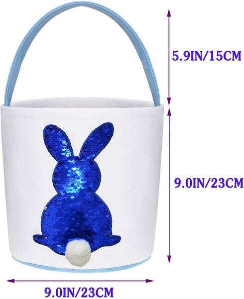Poptrend Easter Basket Bags,Easter Eggs/Gift Baskets for Kids,Bunny Tote Bag Bucket for Easter Eggs,Toys, Candy,Gifts (Blue paillette)...