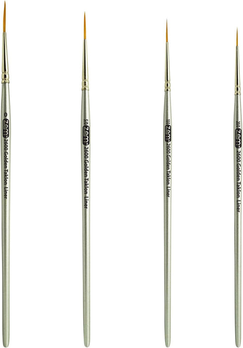 ZEM Brush Golden Taklon Multi Media Long Liner Artist Brush Set 20/0, 10/0, 5/0, 0...