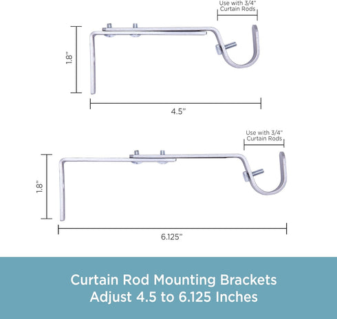 Kenney Adjustable Bracket, for 3/4" Curtain Rod, Satin Nickel, 2 Pack...