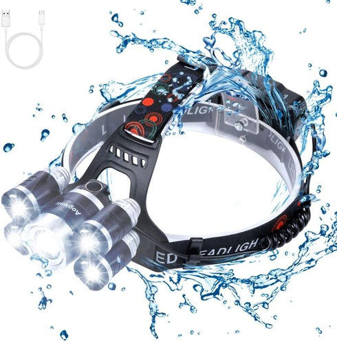 Headlamp 1200 Lumen Ultra Bright LED Work Headlight,Brightest USB Rechargeable Headlamps,4 Modes Waterproof Zoomable Head Lamp Best Headlamps for ...