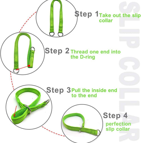 Reflective Slip Collar, Soft Nylon Training Choke Collar for Dogs in Green 22", Wide 1"(Suitable for Dog Weight Around 39-60 pounds)...