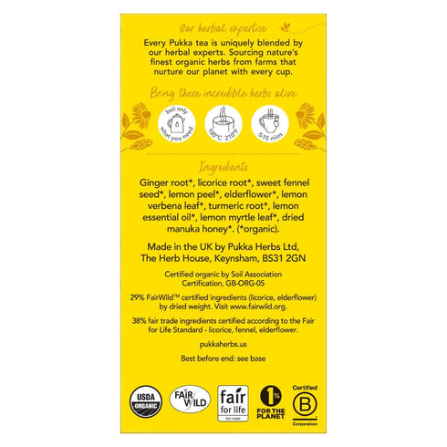 Pukka Herbs Organic Lemon, Ginger & Manuka Honey Herbal Tea, Immune Boosting Organic Tea Infusion Selection, With Turmeric, Ideal For Daily Suppor...