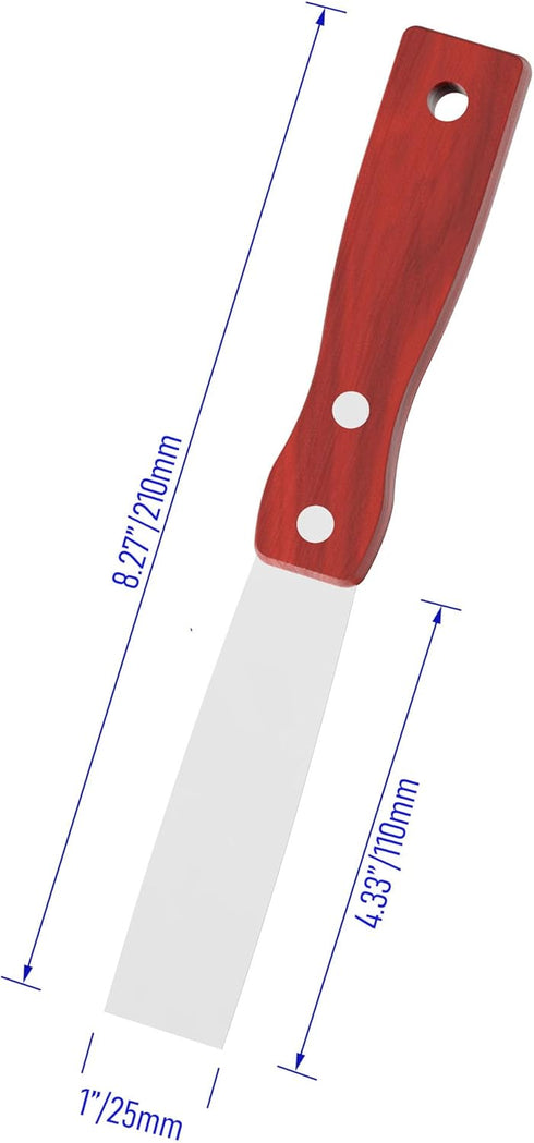 Putty Knife, 1 Inch Stainless Steel Scraper Tool, Wooden Handle Metal Spackle Knives for Drywall, Decals, Wall Paper, Floor Tile, Patching, Painti...