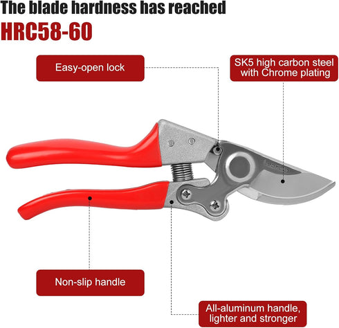 Pruning Shears for Gardening, Flower Cutting Shears, Professional Bypass Pruner Hand Shears Heavy Duty, Pruners for Stem Cutting, Garden Clippers,...