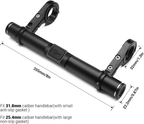 Himiway USB Rechargeable Bike Handlebar Extender,7.87in Bicycle Handlebar Extension and a Built-in 4000mAh Bike Phone Charger, for Holding Bicycle...