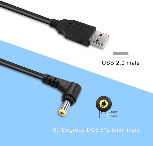 GINTOOYUN USB to DC Power Cable USB 2.0 Male to 90 Degree Angle DC5525 Male Power Extension Charge Cord for LED Strip, Bluetooth Speaker,Mini Fan ...