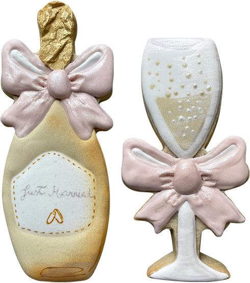 LILIAO Champagne and Champagne Glass with Ribbon Cookie Cutter for Wedding/Engagement - Stainless Steel...