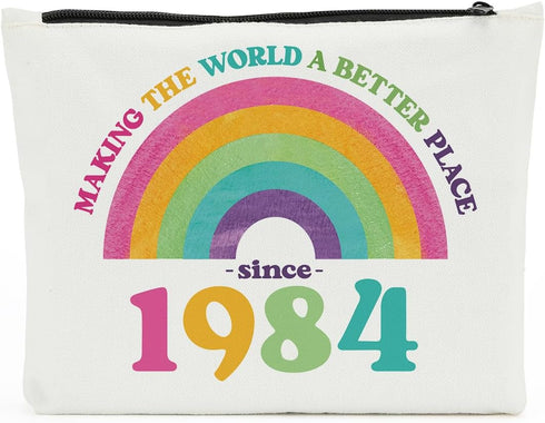 40th Birthday Gifts Funny Gifts Rainbow Makeup Bag Birthday Gifts for Women 40th Birthday Decorations Making The World A Better Place Since 1984 G...
