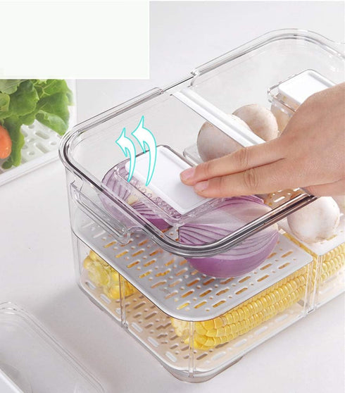 SANNO Refrigerator Food Storage Containers Stay Fresh,Food Storage Container Bin Stackable Refrigerator Freezer Organizer Fresh Keeper Drawers wit...