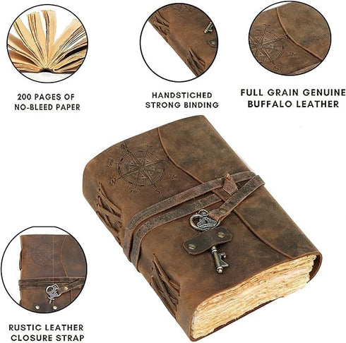 cuero Compass Vintage Leather Journal Antique Handmade Leather Bound Journal with Deckle Edge Paper Diary Leather Sketchbook Drawing Journal Noteb...