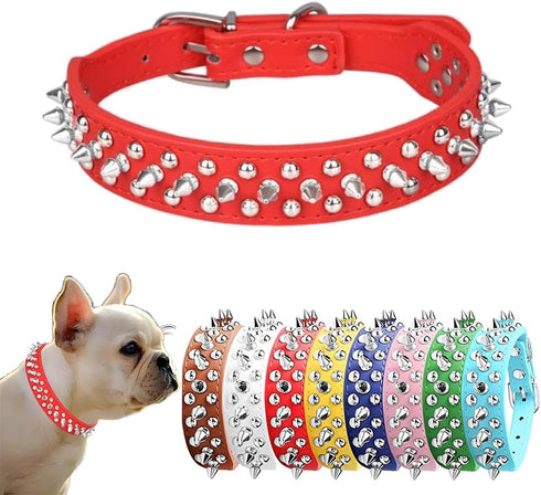 Spiked Dog Collar Leash Set Leather Strap Mushroom Rivet Spiky Stud Spike Studded Pet Cat Xs Small Medium Large Dogs Girls Puppy Boy Terrier Kitte...