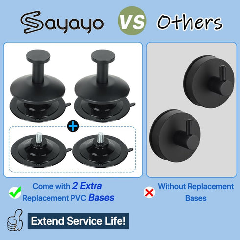 SAYAYO Suction Cup Hooks for Shower, Matte Black Suction Towel Hook for Glass Window, SUS 304 Stainless Steel Bathroom Hooks for Glass Door, Mirro...