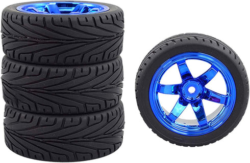 4PCS 1:10 RC Tires and Plastic Wheels Rims for 1/10 Scale On Road Touring Racing Drift Car Traxxas HSP HPI Tamiya (Blue)...