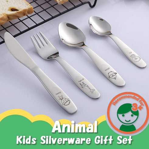 Kids Silverware Set Toddler Utensils 18/8 Stainless Steel 4PCS Fork Spoon and Knife Cutlery Child Flatware for Age 3+...