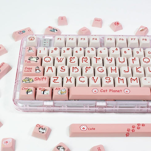 PBT XDA Pink Meow Meow Cartoon Cats keycaps Set for Girl Boys Custom Keyboard for Gateron Kailh Cherry Mx Switches ANSI Layout...
