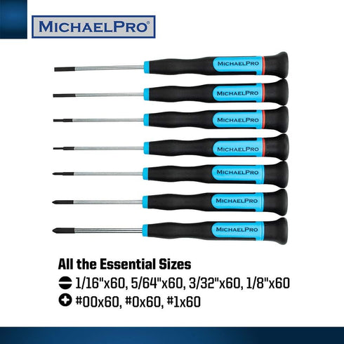 MichaelPro MP002007 7-Pieces Precision Screwdriver Set, Repair Tool Kit with Comfortable Non-Slip Grip for Electronics, Eyeglasses, Jewelry and Wa...
