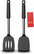 2 Pack Spatulas, Solid & Slotted Silicone Spatula Set, Stainless Steel Handle Coated with Silicone, Non Stick Turners, Heat Resistant Rubber Spatu...