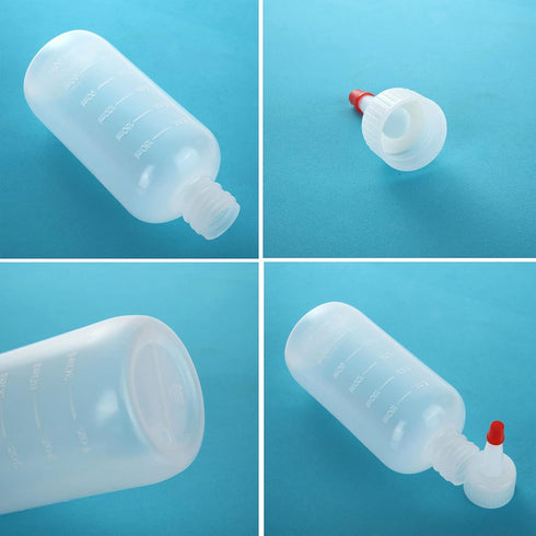 24 Pack 6oz Plastic Squeeze Bottles with Red Tip Caps and Measurement, Leak Proof Refillable Plastic Squeeze Condiment Bottles Container for BBQ, ...