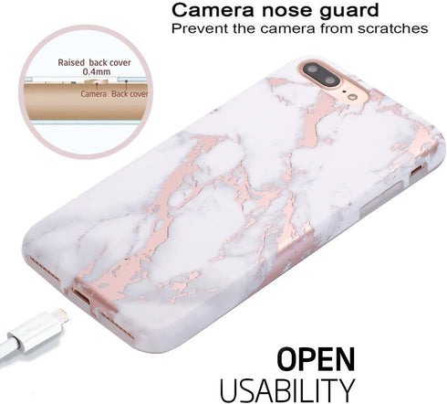BAISRKE Shiny Rose Gold White Marble Design Clear Bumper Matte TPU Soft Rubber Silicone Cover Phone Case Compatible with iPhone 7 Plus iPhone 8 Pl...