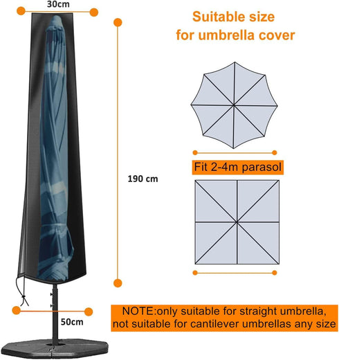 OKPOW Umbrella Cover 420D Oxford Fabric Patio Umbrella Covers Waterproof with Zip, for 9ft to 12ft Garden Outdoor Umbrella (Black)...