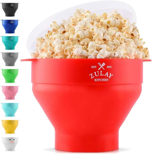 Zulay Microwave Popcorn Popper Bowl Maker with Lid - Collapsible, BPA-Free Silicone, Dishwasher Safe, Wide Spacious Size, No Oil Needed - Family M...