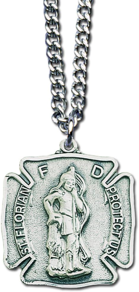 HJ Sherman St Florian Firefighters Service Necklace Badge Shaped with Holy Prayer Card...