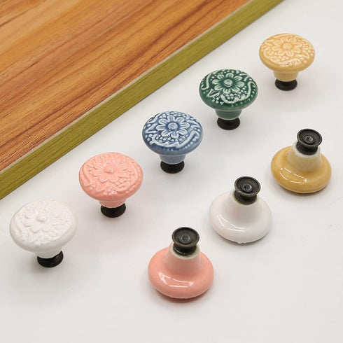 HUAMULAN 10 PCS Ceramic Cabinet Knobs Glossy Dresser Mushroom Table Drawer Cupboard Pull Handles Furniture DIY Kitchen Kids Room Wardrobe...