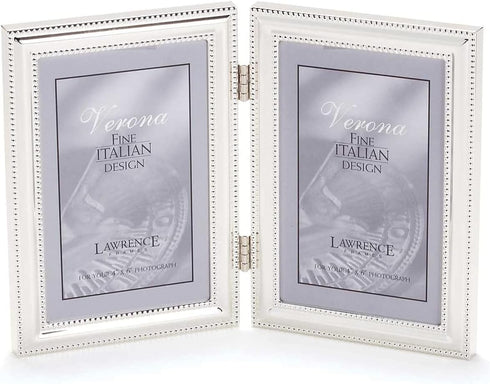 Lawrence Frames Hinged Double (Vertical) Metal Picture Frame Silver-Plate with Delicate Beading, 4 by 6-Inch...