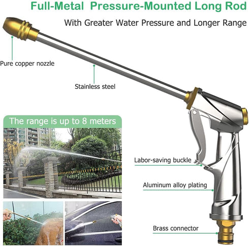Garden Hose Nozzle Heavy Duty Brass Metal Sprayer Nozzle High Pressure Spray Gun 360° Rotaing Water Adjustmen for Car Washing, Outdoor Gardening, ...