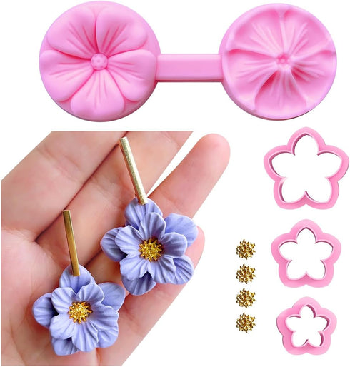 Keoker Flower Petal Clay Cutters - Polymer Clay Cutters for Earrings Making, 4 Shapes with Polymer Clay Petal Press Mold, Clay Cutters for Polymer...
