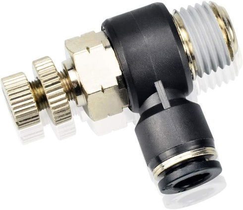 TAILONZ PNEUMATIC 3 Pack SL-3/8-N2 Push to Connect Air Line Fitting Air Flow Control Valve 3/8 Inch od 1/4 Inch Npt Elbow 90 Degree Air Speed Cont...