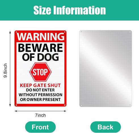 Blulu 4 Pcs Warning Beware of Dog Sign 10 x 7 Inch Do Not Enter Metal Signs No Trespassing Dog Sign Stop Keep Gate Closed Sign for Fence Door Gate...